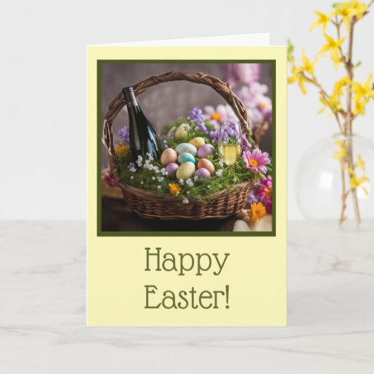 Ostern mit Korb Eiern Blumen und Wein Karte (Gelbe Blume)