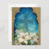 Ostern mit Kreuz und Lilie Feiertagspostkarte (Vorne/Hinten)