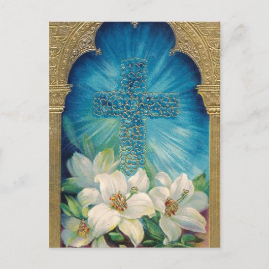 Ostern mit Kreuz und Lilie Feiertagspostkarte (Vorderseite)