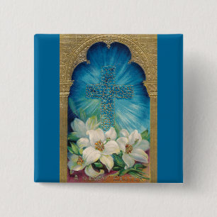 Ostern mit Kreuz und Lilien Button