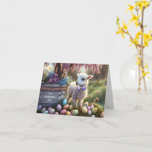 Ostern mit süßen Lamm-Eiern Blumen für Kinder Karte