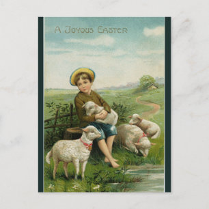 Ostern mit Vintage-Jungen und Lämmern Postkarte