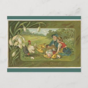 Ostern mit Vintage-Kindern mit Hühnern Postkarte