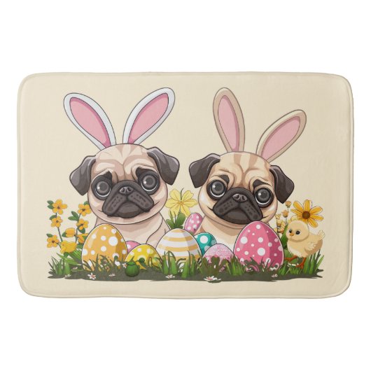 Ostern Mops Hunde Sonnige Ohren Badematte (Vorderseite)