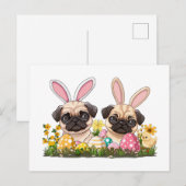 Ostern Mops Hunde Sonnige Ohren Feiertagspostkarte (Vorne/Hinten)