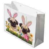 Ostern Mops Hunde Sonnige Ohren Große Geschenktüte (Vorderseite Schrägansicht)