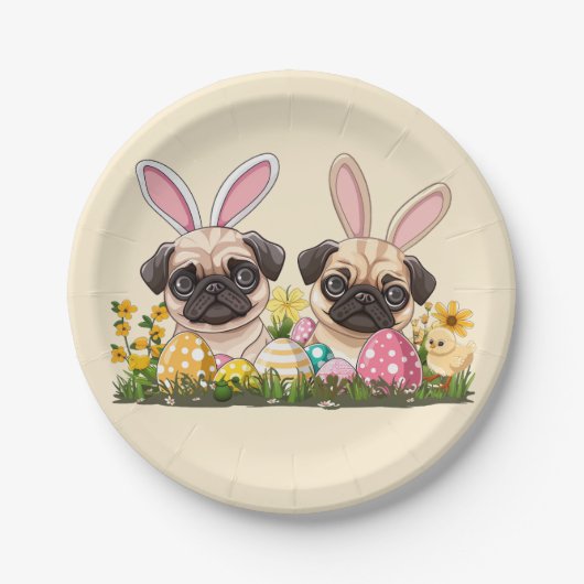 Ostern Mops Hunde Sonnige Ohren Pappteller (Vorderseite)