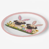 Ostern Mops Hunde Sonnige Ohren Pappteller (Schrägansicht)