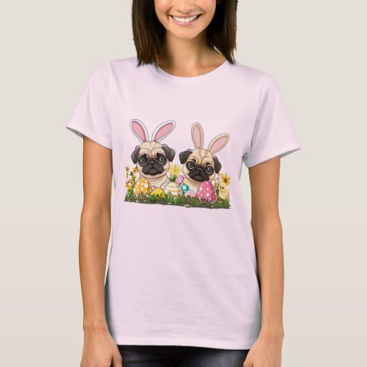Ostern Mops Hunde Sonnige Ohren T-Shirt (Vorderseite)