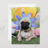 Ostern - Mops - Louie Feiertagspostkarte (Vorne/Hinten)