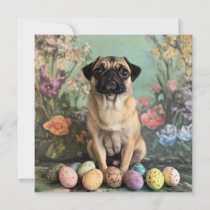Ostern Mops rustikal botanisch floral chic Feiertagskarte