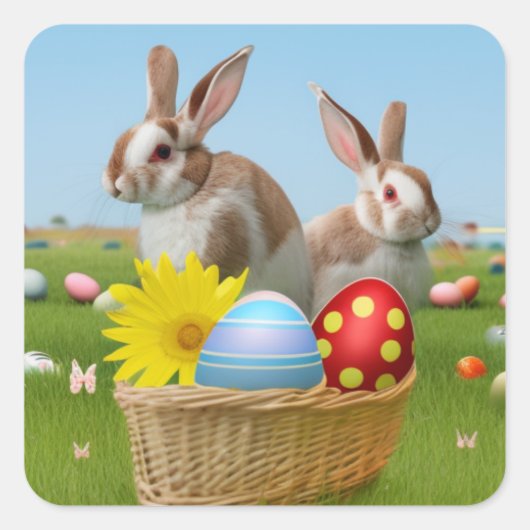 Ostern Niedlich Bunny für eine positive Stimmung Quadratischer Aufkleber (Vorderseite)