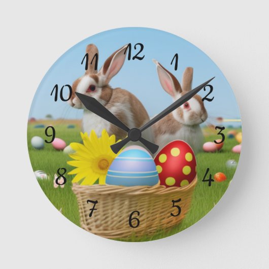 Ostern Niedlich Bunny für eine positive Stimmung Runde Wanduhr (Vorderseite)