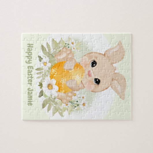 Ostern Niedlich Bunny Yellow Egg Personalisierter  Puzzle (Horizontal)