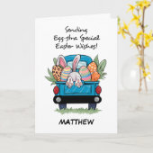 Ostern Niedlicher Abholwagen mit sonniger Schwanz  Karte (Gelbe Blume)