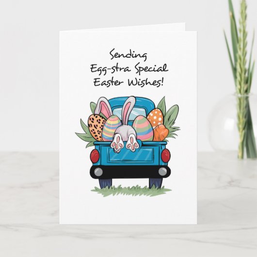Ostern Niedlicher Abholwagen mit sonniger Schwanz  Karte (Vorderseite)