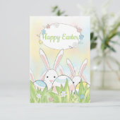 Ostern niedlicher Hase und Eier Dankeskarte (Stehend Vorderseite)