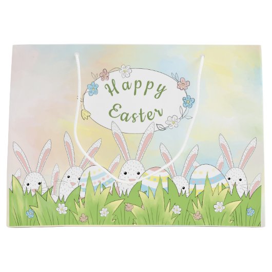 Ostern niedlicher Hase und Eier Große Geschenktüte (Vorderseite)