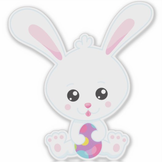 Ostern, Niedlicher sonniger, weißer Hase, Ostereie Aufkleber (Vorderseite)