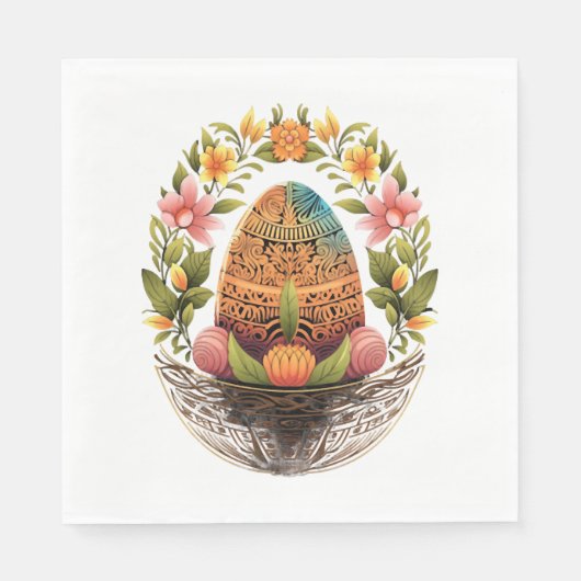 Ostern Ostern Eierkuchen Korb Mandala Art Ei Jagd Serviette (Vorderseite)