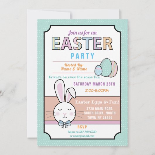 Ostern Party Bunny Egg Jagd Einladung Minze (Vorderseite)