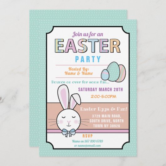 Ostern Party Bunny Egg Jagd Einladung Minze (Vorne/Hinten)