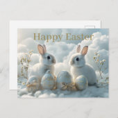 Ostern Postkarte Zwei Kaninchen & Verzierte Ostere (Vorne/Hinten)