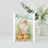 Ostern-Postkarten-Mädchen-Reitküken Feiertagspostkarte (Stehend Vorderseite)