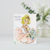 Ostern Retro Vintage Schwester Postkarte (Stehend Vorderseite)
