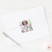 Ostern Schwarzes Girl Quadratischer Aufkleber (Umschlag)