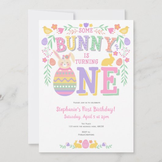 Ostern, Sonne, Frühling, 1. Geburtstag Einladung (Vorderseite)