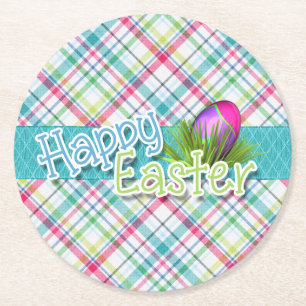 Ostern - Streifen-Muster "fröhlicher Ostern" Runder Pappuntersetzer