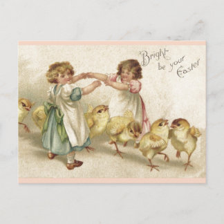 Ostern- Süße Mädchen mit Küken- Vintage Postkarte