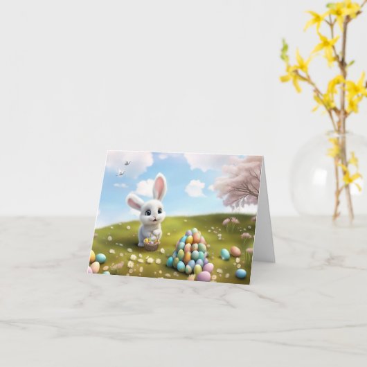 Ostern Süßer Osterhase mit Osterkorb Karte (Gelbe Blume)