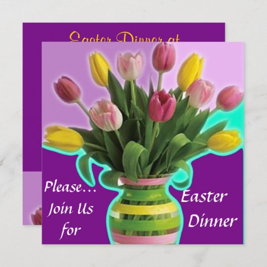 Ostern Tulips Abendessen Einladung (Vorne/Hinten)