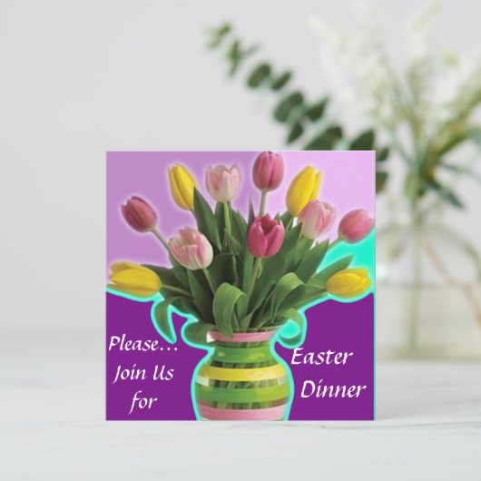 Ostern Tulips Abendessen Einladung (Stehend Vorderseite)