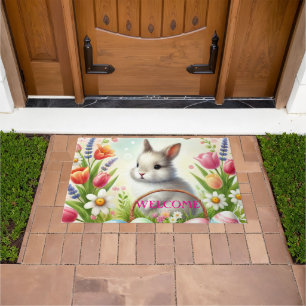 Ostern Vintage Hase Kaninchen Buntes Ei Floral Fußmatte
