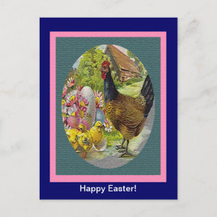 Ostern Vintage Henne und Küken Texturiert Feiertagspostkarte