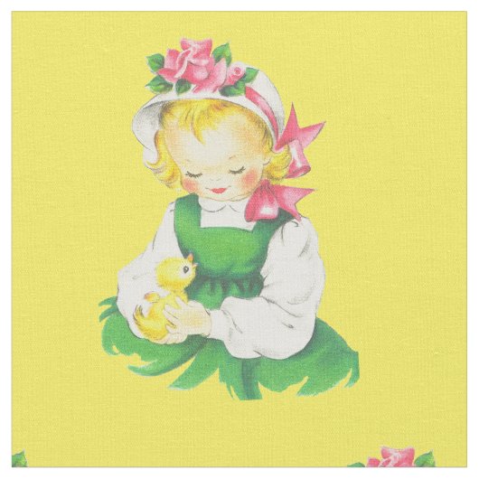 Ostern Vintager Mädchentost und Osterküken 4,5" Stoff (Nahaufnahme)