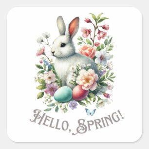 Ostern Wasserfarben Bunny & Eggs Quadratischer Aufkleber