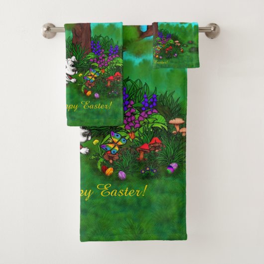 Ostern - Welpe Capo and Butterfly Badhandtuch Set (Insitu)