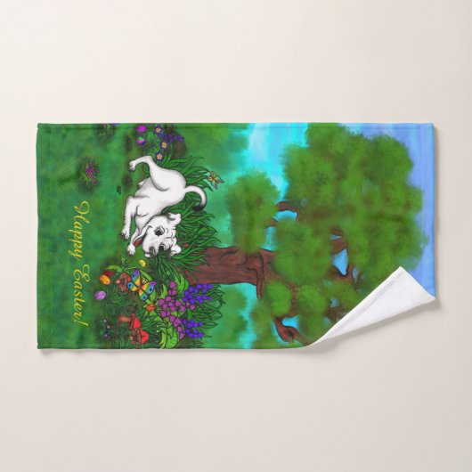 Ostern - Welpe Capo and Butterfly Badhandtuch Set (Handtuch)