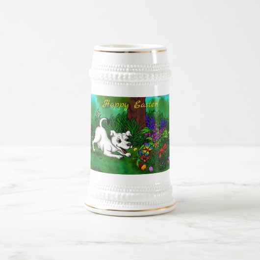 Ostern - Welpe Capo and Butterfly Bierglas (Mittel)