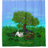 Ostern - Welpe Capo and Butterfly Duschvorhang (Vorderseite)