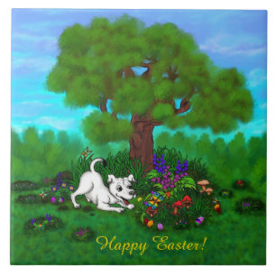 Ostern - Welpe Capo and Butterfly Fliese