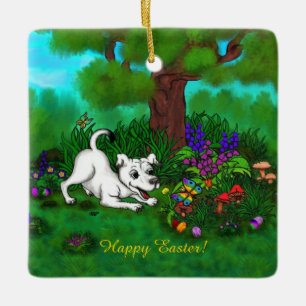 Ostern - Welpe Capo and Butterfly Keramikornament