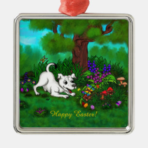 Ostern - Welpe Capo and Butterfly Ornament Aus Metall