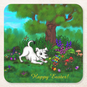 Ostern - Welpe Capo and Butterfly Rechteckiger Pappuntersetzer
