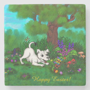 Ostern - Welpe Capo and Butterfly Steinuntersetzer