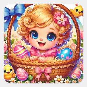 OSTERN ~WOW! VINTAGE GIRL ~ QUADRATISCHER AUFKLEBER